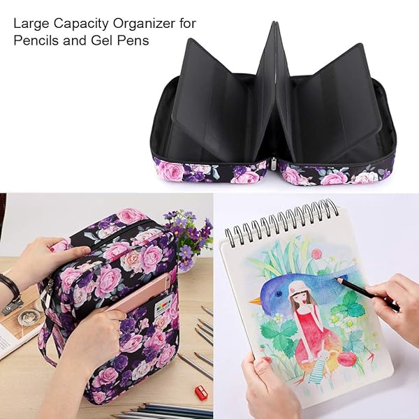 BTSKY 300 Slots Colored Pencil Case Organizer Portable Multilayer Holder for Prismacolor Crayola Gel Pens Purple Rose - Image 6