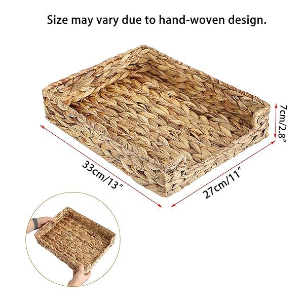 BTSKY Multipurpose A4 File Tray Natural Water Hyacinth Desk Tray Organizer Woven Letter Size Desk Documents Trays Magazine Files Storage Basket - Image 4