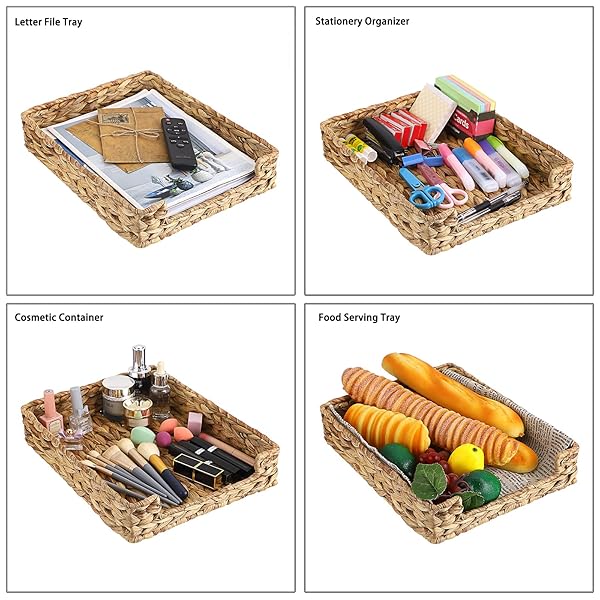 BTSKY Multipurpose A4 File Tray Natural Water Hyacinth Desk Tray Organizer Woven Letter Size Desk Documents Trays Magazine Files Storage Basket - Image 7