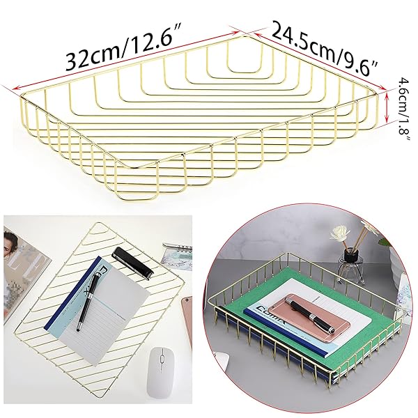 BTSKY Elegant A4 File Tray Organizer for Office and Home Storage Stylish Desk Document and Magazine Holder in Gold - Image 7