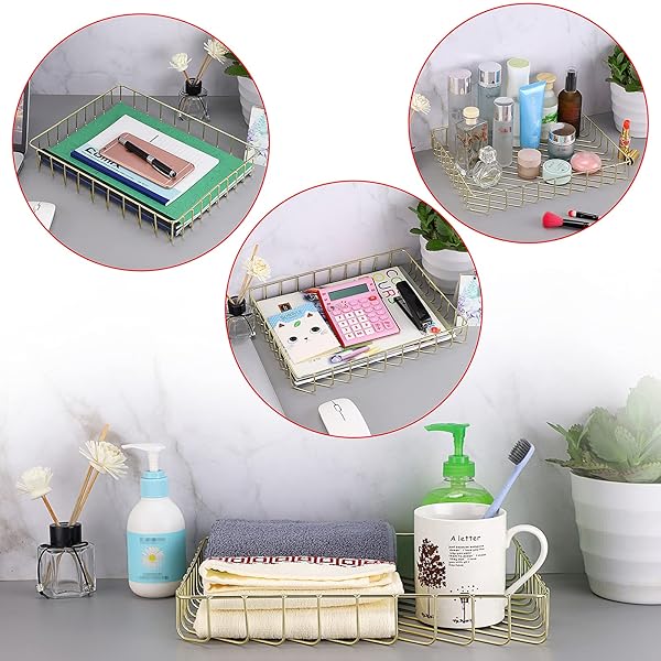 BTSKY Elegant A4 File Tray Organizer for Office and Home Storage Stylish Desk Document and Magazine Holder in Gold - Image 8