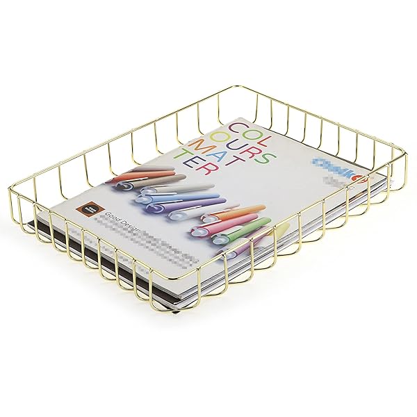 BTSKY Elegant A4 File Tray Organizer for Office and Home Storage Stylish Desk Document and Magazine Holder in Gold - Image 2