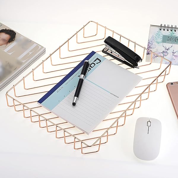 BTSKY Rose Gold A4 File Tray Organizer Elegant Desk Storage for Documents Magazines Office and Bathroom Use - Image 5