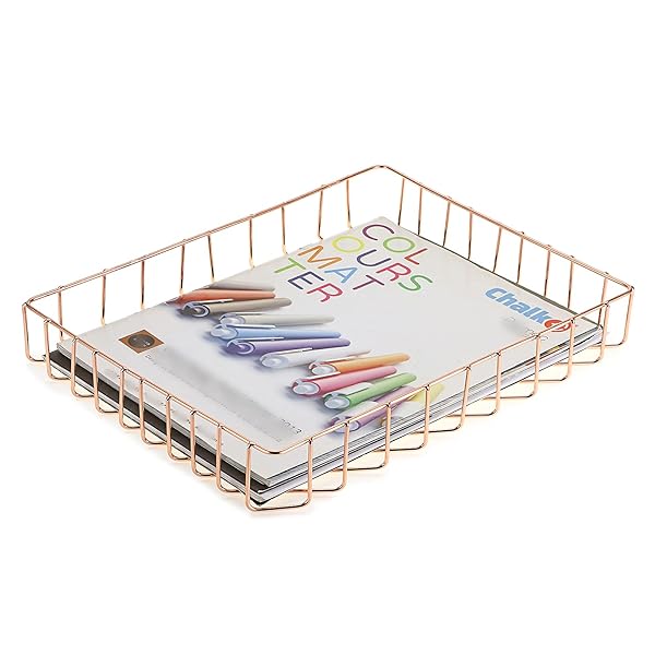 BTSKY Rose Gold A4 File Tray Organizer Elegant Desk Storage for Documents Magazines Office and Bathroom Use