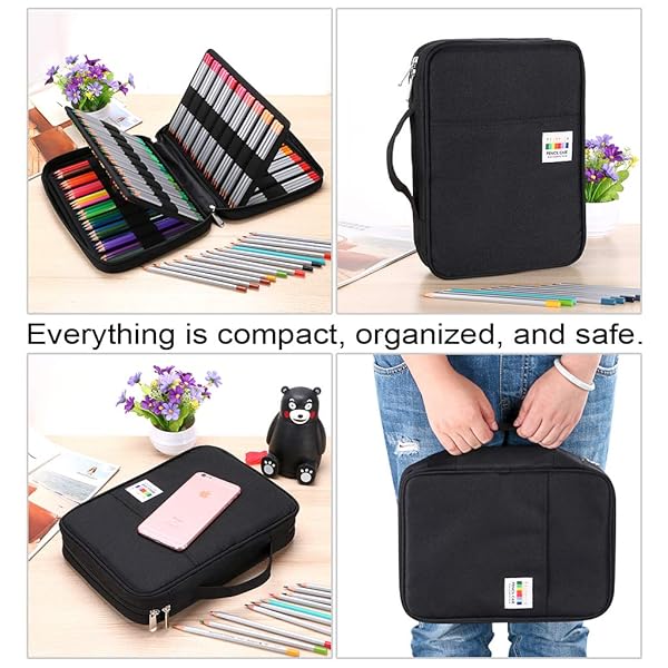 BTSKY Portable Colored Pencil Case Large Capacity Organizer for 166 Pencils or 112 Gel Pens Black Zippered Holder - Image 4
