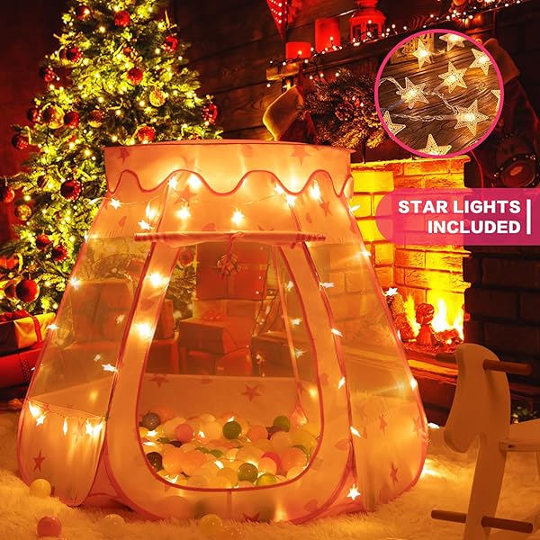 Baby Ball Pit for Toddler Pink Tent with Star Lights Indoor Outdoor Play Tent for Kids Birthday Gifts No Balls - Image 4