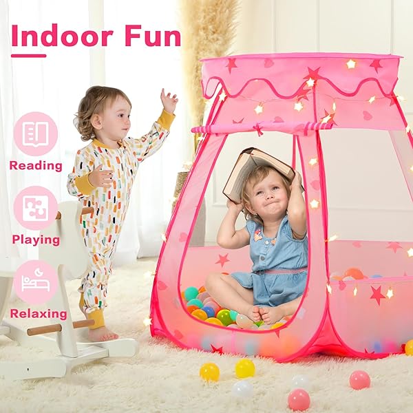 Baby Ball Pit for Toddler Pink Tent with Star Lights Indoor Outdoor Play Tent for Kids Birthday Gifts No Balls - Image 6
