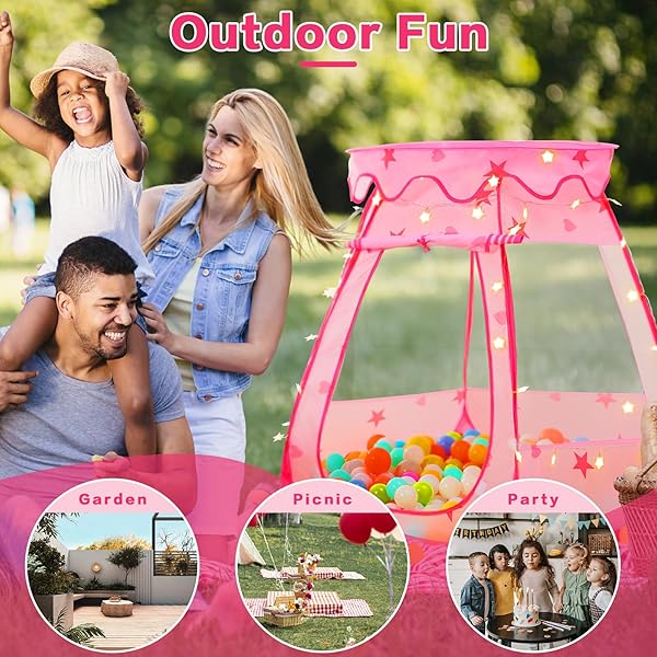 Baby Ball Pit for Toddler Pink Tent with Star Lights Indoor Outdoor Play Tent for Kids Birthday Gifts No Balls - Image 7