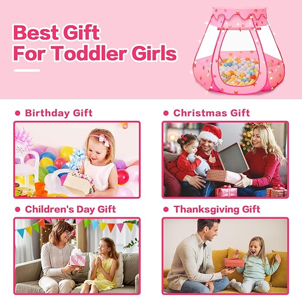 Baby Ball Pit for Toddler Pink Tent with Star Lights Indoor Outdoor Play Tent for Kids Birthday Gifts No Balls - Image 8