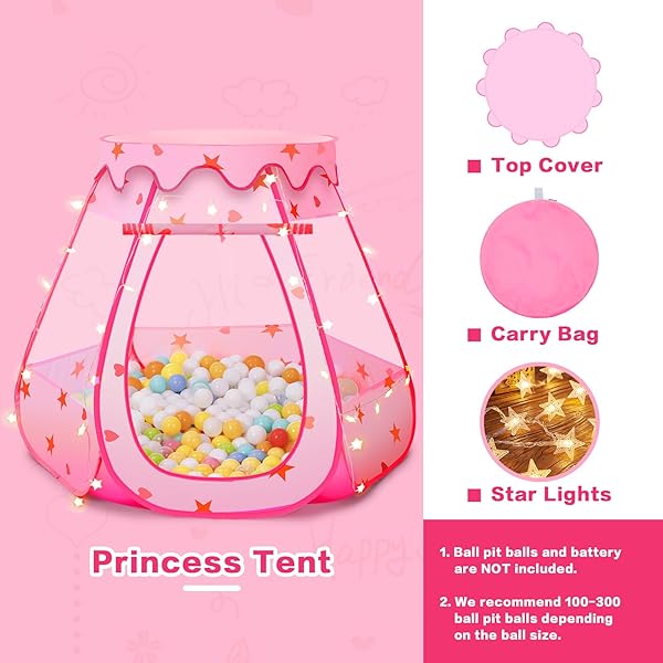 Baby Ball Pit for Toddler Pink Tent with Star Lights Indoor Outdoor Play Tent for Kids Birthday Gifts No Balls - Image 9