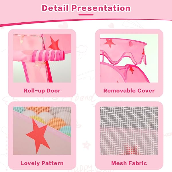 Baby Ball Pit for Toddler Pink Tent with Star Lights Indoor Outdoor Play Tent for Kids Birthday Gifts No Balls - Image 10