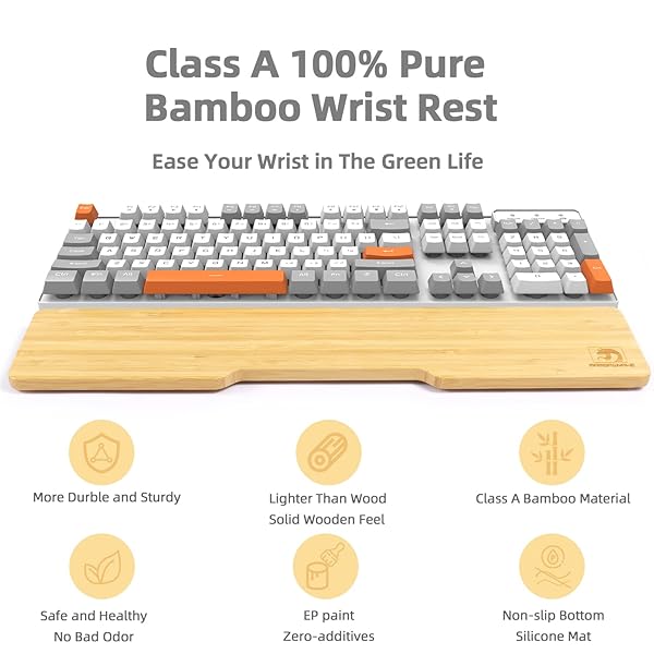 Bamboo Wrist Rest for Computer Keyboard, Ergonomic Mechanical Keyboard Wrist Pad, Hard Wrist Rest for Easy Typing Pain Relief, Anti-Slip Keyboard - Image 2