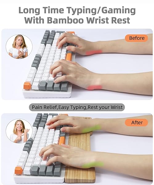 Bamboo Wrist Rest for Computer Keyboard, Ergonomic Mechanical Keyboard Wrist Pad, Hard Wrist Rest for Easy Typing Pain Relief, Anti-Slip Keyboard - Image 5