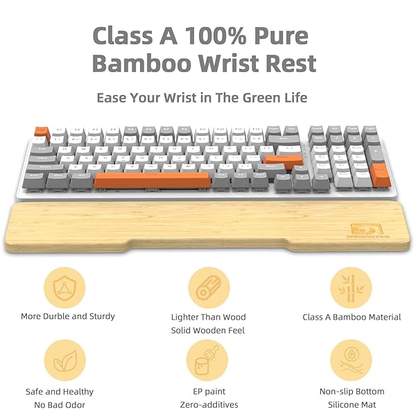 MANBASNAKE Ergonomic Bamboo Wrist Rest for Mechanical Keyboard, White, Minimalist Style, Hard Wrist Rest for Easy Typing and Pain Relief, Anti-Slip - Image 2