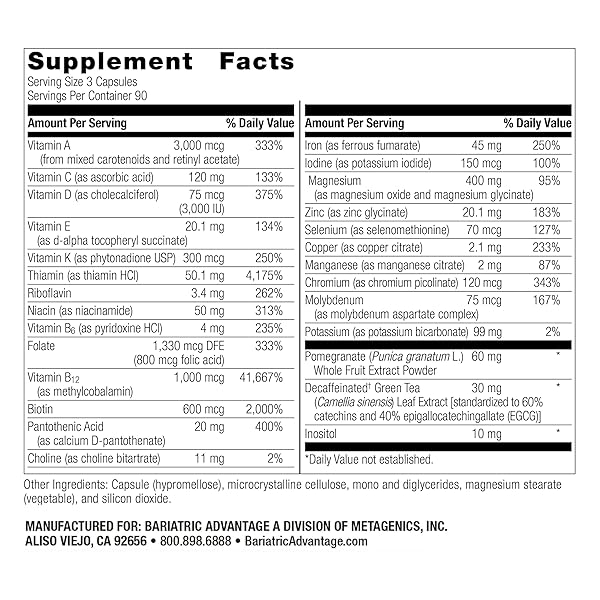Bariatric Advantage Ultra Multivitamin with Iron - 270 Capsules for Complete B Vitamin Complex & Essential Nutrients - Image 3