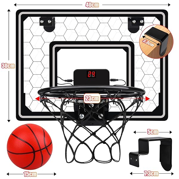 Indoor Basketball Hoop Mini Hoop with LED Light Scoreboard Door Basketball Toys Gifts for Kids Ages 5 to 12 Honeycomb Pattern - Image 5