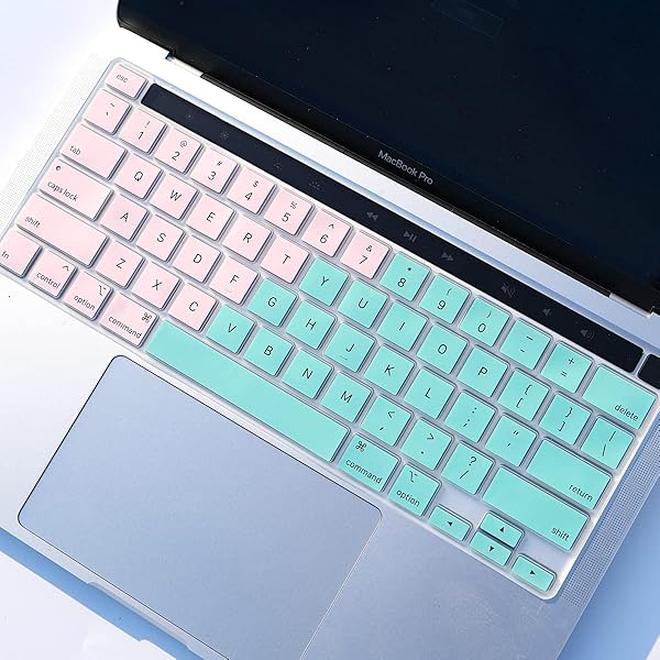 Batianda Gradient Color Silicone Keyboard Cover for MacBook Pro 13 M1 M2 2022 2020 A2338 A2289 A2251 2019 A2141 Green to Pink - Image 2
