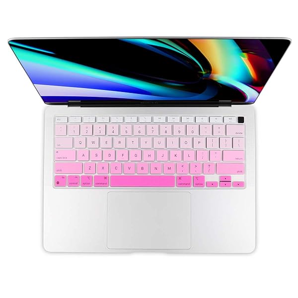 Batianda Ultra Thin Ombre Color Keyboard Cover for MacBook Air 13 Inch 2020 A2337 M1 Chip Waterproof Durable Silicone Skin Gradient Pink - Image 3
