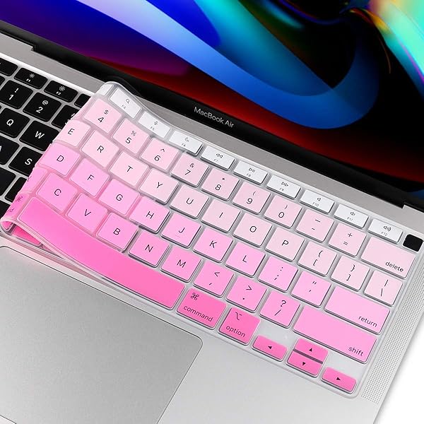 Batianda Ultra Thin Ombre Color Keyboard Cover for MacBook Air 13 Inch 2020 A2337 M1 Chip Waterproof Durable Silicone Skin Gradient Pink - Image 6