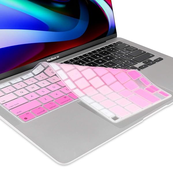 Batianda Ultra Thin Ombre Color Keyboard Cover for MacBook Air 13 Inch 2020 A2337 M1 Chip Waterproof Durable Silicone Skin Gradient Pink - Image 7