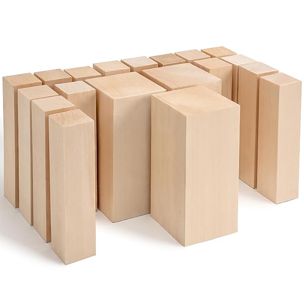 BeaverCraft BW19 Basswood Carving Blocks 19PCS Unfinished Wood Blocks Set for Creative Crafts