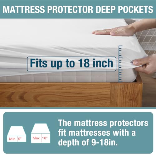 Bedecor 2 Packs Twin Mattress Protector Waterproof Protection Soft Cotton Terry Top Cover,Mattress Cover 38"×75" for Babies Pregnant Women Incontinent Persons Deep Pocket to 18" White - Image 4