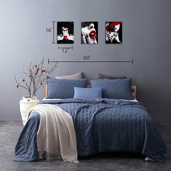Chic Bedroom & Bathroom Decor: Red Lips, Black & White Art, Red Rose Canvas - Modern 3-Piece Wall Art for Home & Office - Image 4