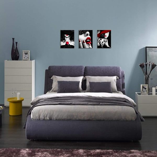 Chic Bedroom & Bathroom Decor: Red Lips, Black & White Art, Red Rose Canvas - Modern 3-Piece Wall Art for Home & Office - Image 6