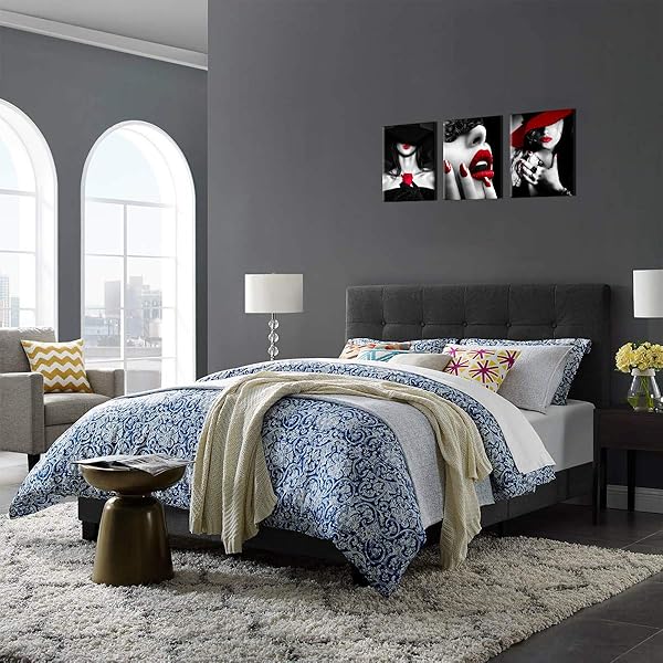 Chic Bedroom & Bathroom Decor: Red Lips, Black & White Art, Red Rose Canvas - Modern 3-Piece Wall Art for Home & Office - Image 7