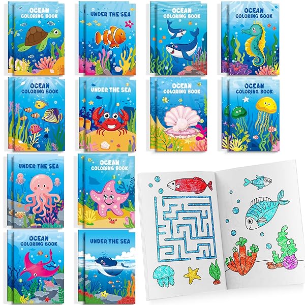 BenLouis 24 Pcs Under the Sea Mini Coloring Books for Kids Ocean Animals Party Favors Activity Books for Birthdays and Classroom Travel