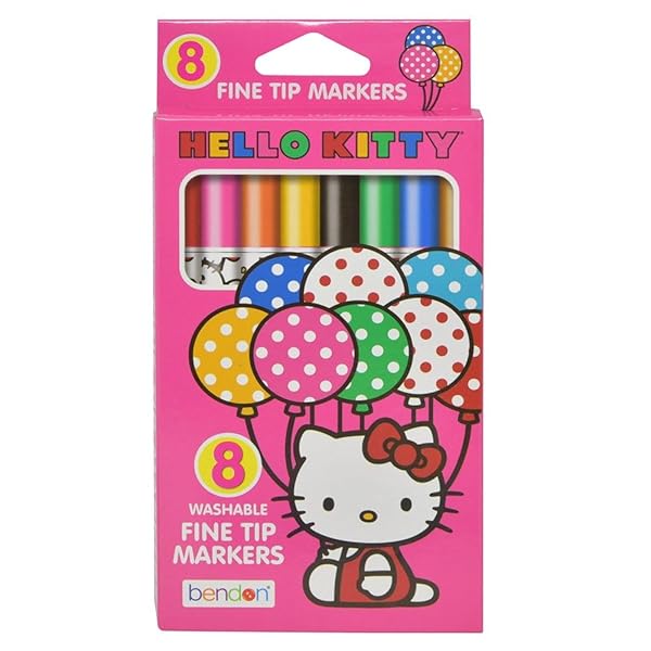 Bendon Shop Bendon Hello Kitty Washable Fine Tip Markers (8-Count) - Vibrant Multicolor Art Supplies for Kids