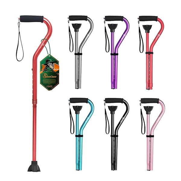 BeneCane Adjustable Walking Cane for Men and Women Lightweight Portable Mobility Aid with Soft Cushioned Handle Red