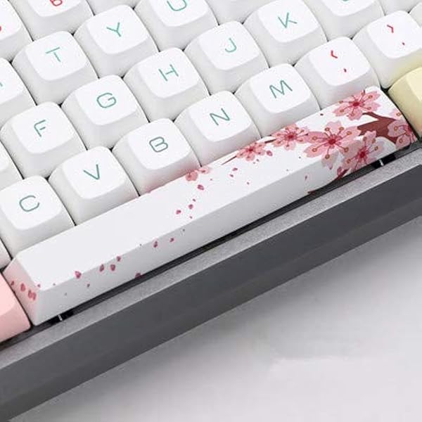 Benemate 5-Side Dye-subbed PBT Spacebar Keycap Cherry Profile 6.25U for Gaming Mechanical Keyboard Pink Flowers