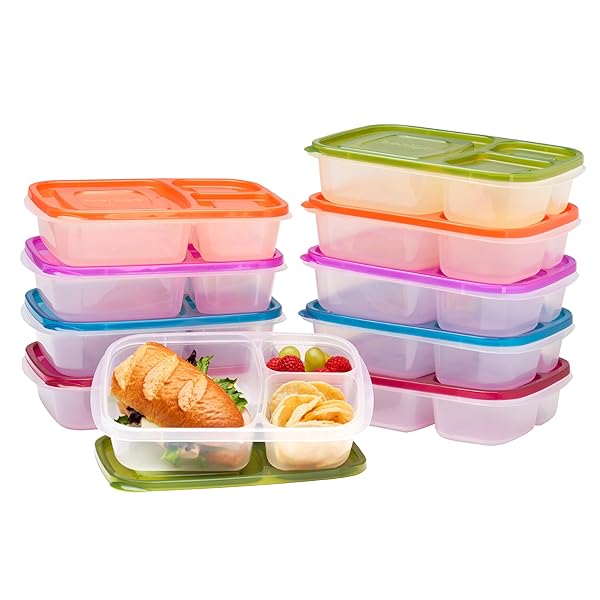 Bentgo Easyboxes Original Stackable Lunch Boxes Set of 10 Reusable 3-Compartment Food Containers for Meal Prep School and Work BPA Free