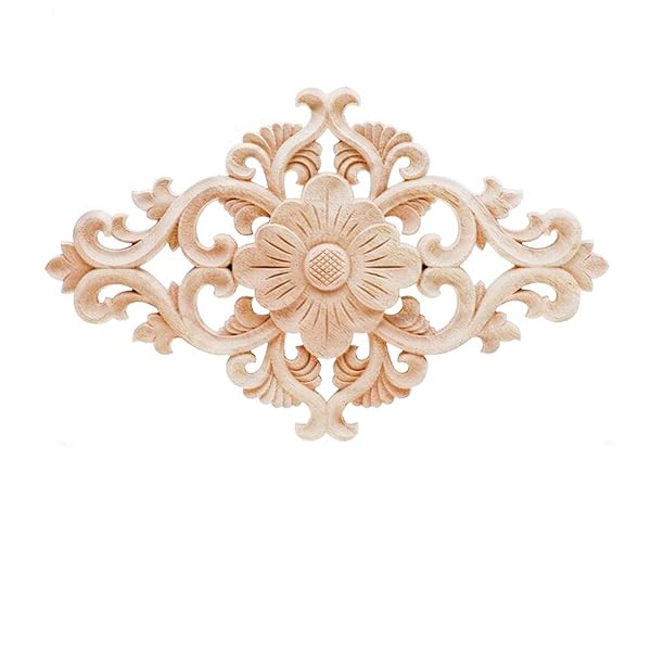 Beoot Hand-Carved Wooden Onlay Appliques for Furniture Decor - Unpainted 27x19cm Wood Carving for Beds, Doors & Cabinets - Image 2