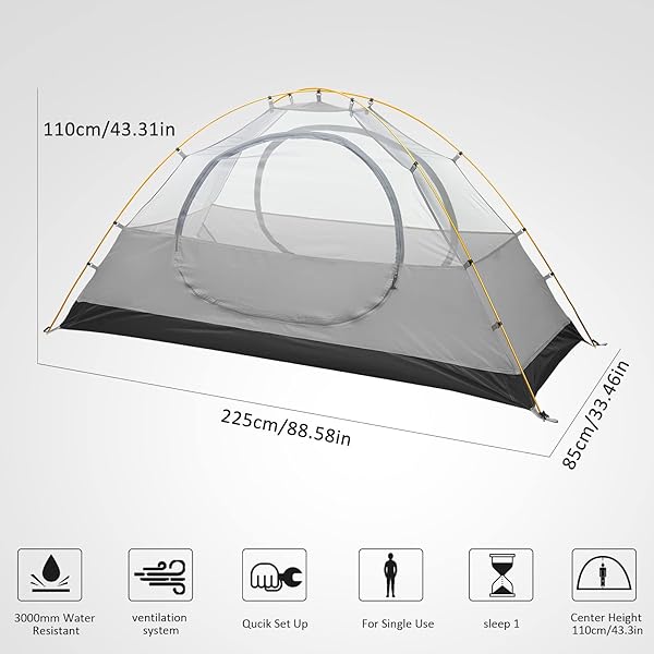 Lightweight Bessport 1-Person Waterproof Camping Tent with 2 Doors - Easy Setup for Hiking & Outdoor Adventures - Image 2