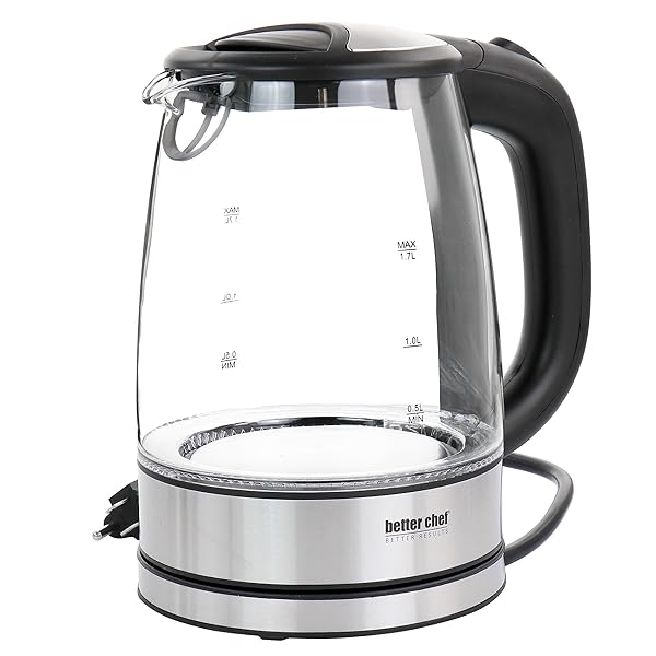 Better Chef Cordless Electric Glass Kettle: 7-Cup Borosilicate, Stainless Steel, LED Light & Auto Shut-Off