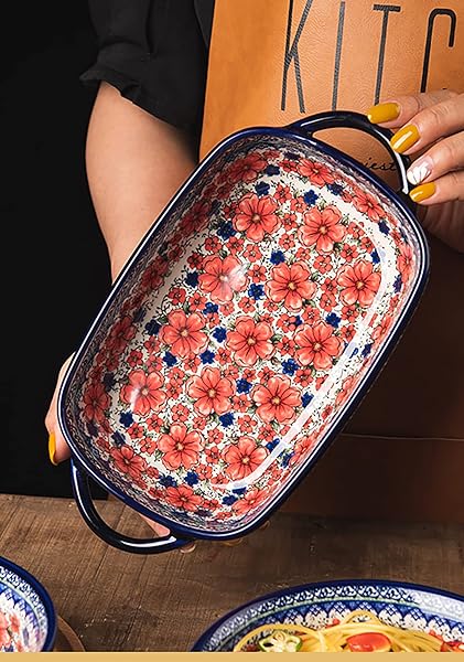 Bicuzat Vintage Cherry Blossom Ceramic Casserole Dish 22 oz Bakeware with Handles for Oven to Table Cooking - Image 5