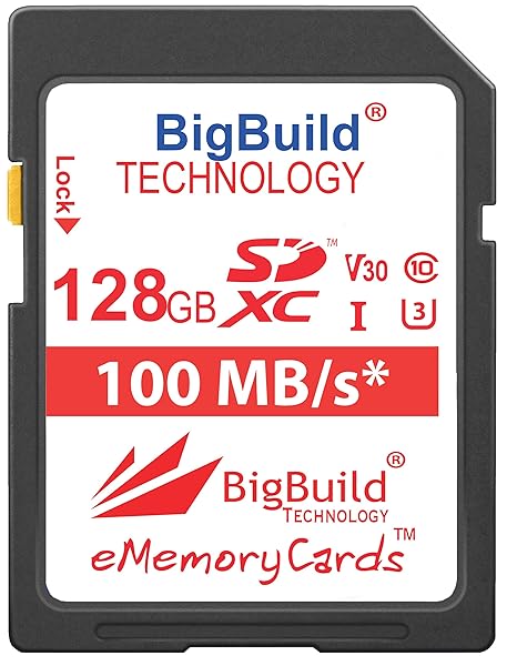 BigBuild Technology BigBuild Technology 128GB Ultra Fast U3 Memory Card 100MB/s for Canon EOS 250D and 90D Class 10 SDXC