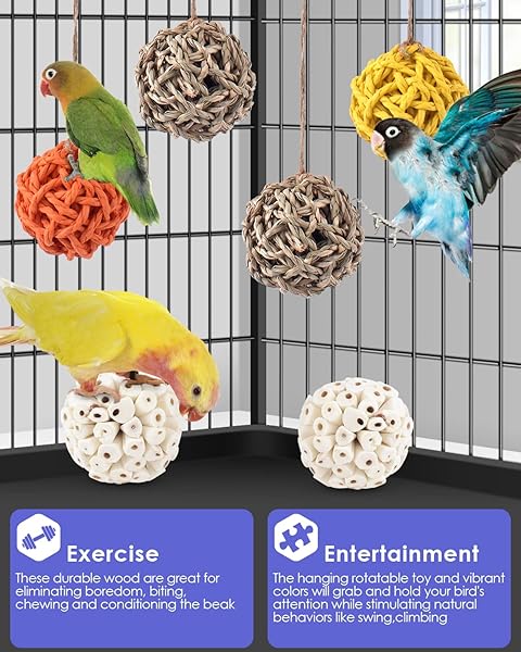 Bissap 6PCS Small Parrot Chew Toys Colorful Sola Balls for Cockatiels Conures Cockatoos Parakeets and Love Birds - Image 5