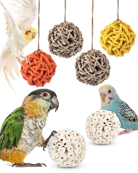 Bissap 6PCS Small Parrot Chew Toys Colorful Sola Balls for Cockatiels Conures Cockatoos Parakeets and Love Birds - Image 2