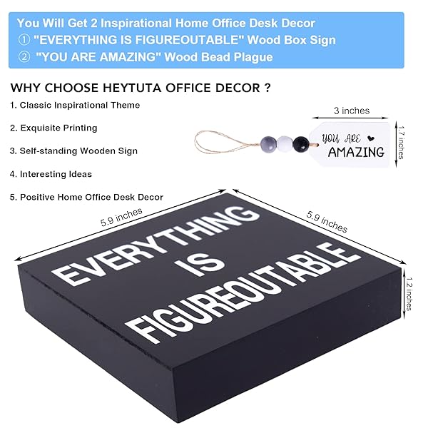 Black Decor for Home Office Desk Wood Box Sign Everything is Figureoutable You are Amazing Mini Plaque Inspirational Gifts for All - Image 6