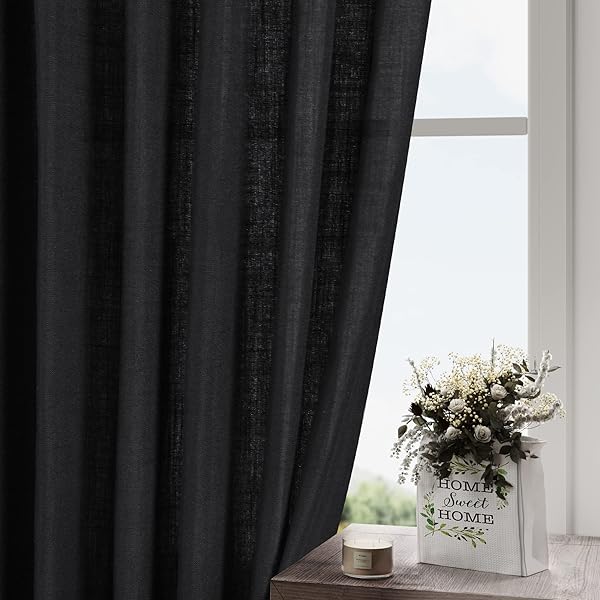 Black Linen Curtains 84 Inches Long 2 Panels Light Filtering Privacy Sheer Modern Farmhouse Cotton Textured Gauze for Bedroom Living Room - Image 6