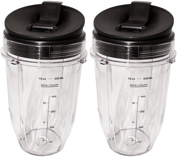 Blendin 18oz Small Cup Jar with Sip N Seal Lids - Nutri Ninja Auto-iQ Compatible Replacement (2 Pack)