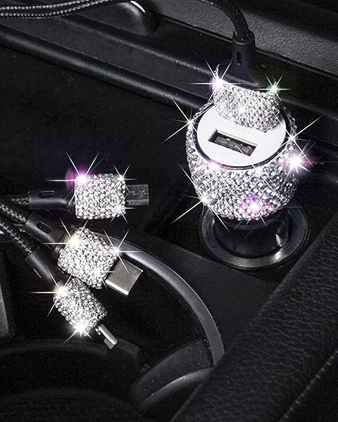 Stylish Bling USB Car Charger with 3-in-1 Cable - Fast Dual Port Adapter for iPhone, iPad & Android - Perfect Car Accessory for Women - Image 4