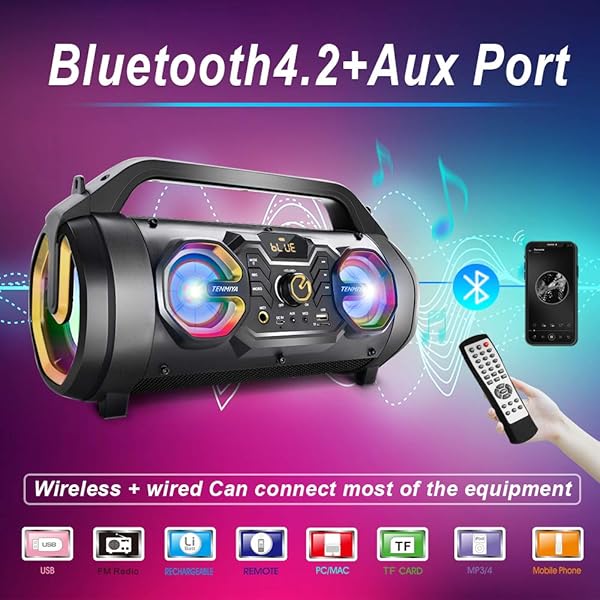30W Portable Bluetooth Speaker with Subwoofer, FM Radio & RGB Lights - 10H Playtime for Home, Outdoor & Travel - Image 4