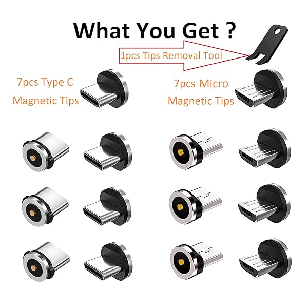 Buy Boffdock 7Pcs Type C Magnetic Tips & Micro Heads for Android - No USB Cord, Non-Data, Fast Charging Solutions - Image 3