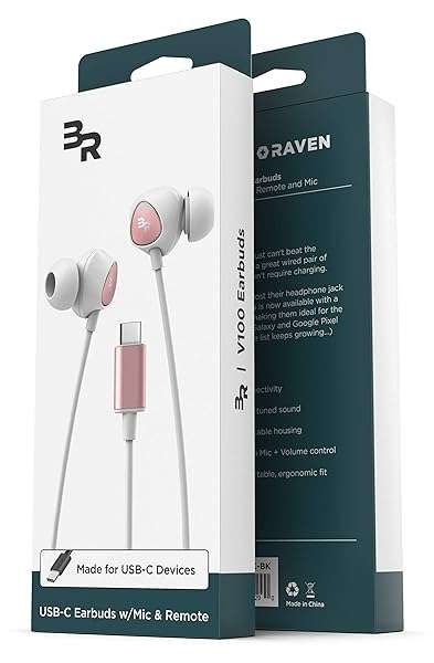 Buy Bolle & Raven USB-C Headphones with Mic - In-Ear Wired Earphones for Pixel & Galaxy Phones (V100 Rose Gold) - Image 2