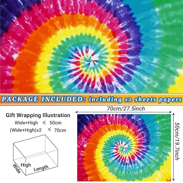Bolsome Colorful Tie Dye Wrapping Paper Rainbow Gift Wrap for Birthday Christmas Baby Shower DIY Craft 12 Sheets 19.7 x 27.6 Inches - Image 4
