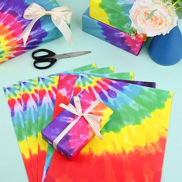 Bolsome Colorful Tie Dye Wrapping Paper Rainbow Gift Wrap for Birthday Christmas Baby Shower DIY Craft 12 Sheets 19.7 x 27.6 Inches - Image 6